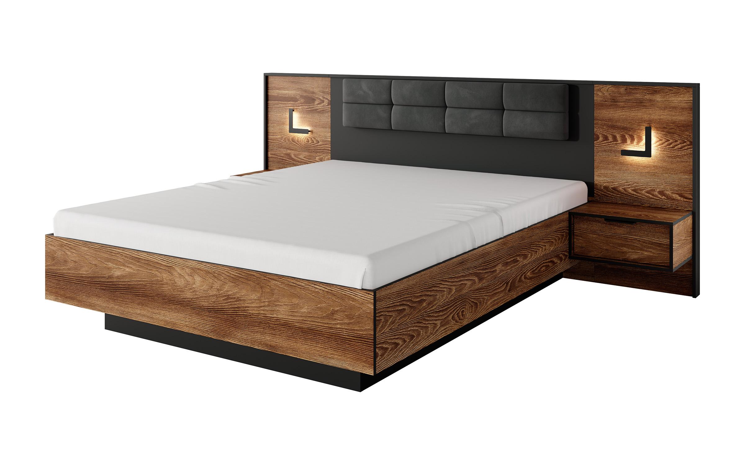 Κρεβάτι  Samira για στρώμα 160/200 + 2 κομοδίνα + LED, καστανιά + ανθρακί  3